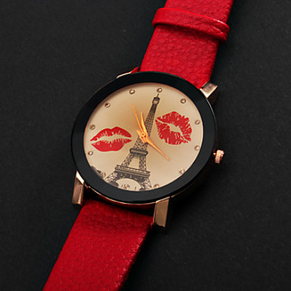 Женские аналоговые кварцевые наручные часы с ремешком из кожзама и креативным дизайном (красные)