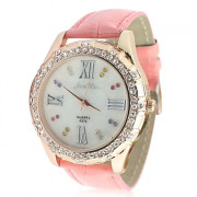 Женские аналоговые кварцевые наручные часы с ремешком из кожзама (розовые)