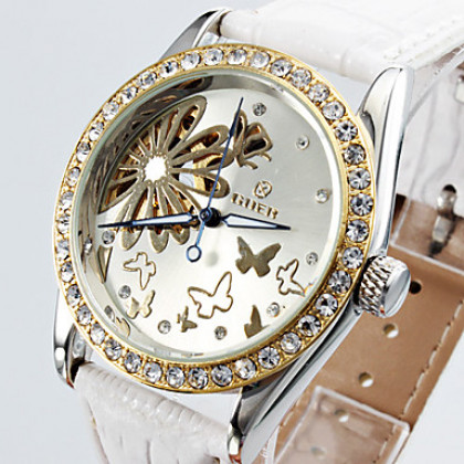 Женские аналоговые механические наручные часы с ремешком из кожзама (белые)