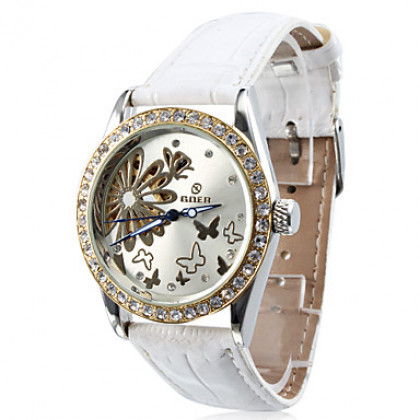 Женские аналоговые механические наручные часы с ремешком из кожзама (белые)