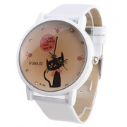 Женские часы с кошкой и белым ремешком A139