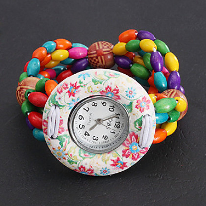 Женские деревянные аналоговые кварцевые часы-браслет (разноцветные)