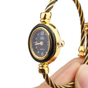 Женские кварцевые аналоговые черный и золотой проволоки стальной ленты браслет часов