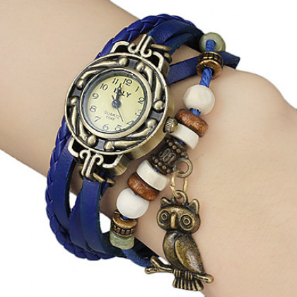 Женские кварцевые часы-браслет в винтажном стиле с подвеской в виде совы на ремешке из искусственной кожи. Цвета в ассортименте