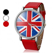 Женские кварцевые наручные часы с британским флагом на циферблате. Ремешок из искусственной кожи. Цвета в ассортименте.