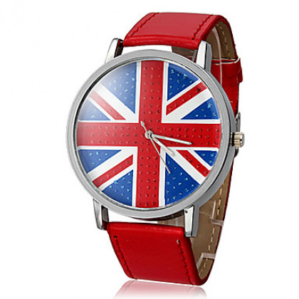 Женские кварцевые наручные часы с британским флагом на циферблате. Ремешок из искусственной кожи. Цвета в ассортименте.