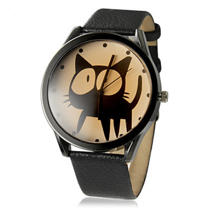 Женские кварцевые наручные часы с круглым циферблатом на полиуретановом ремешке. Циферблат украшен рисунком кота. Цвета в ассортименте