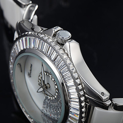 Женские серебряные Diamond Dial Керамические и стали аналоговые кварцевые наручные часы (разных цветов)