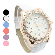 Женские водонепроницаемые аналоговые кварцевые часы с ремешком из кожзама (разные цвета)