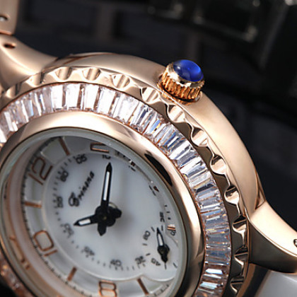 Женские золотые Diamond Dial Керамические и стали аналоговые кварцевые наручные часы (Multi-Color)