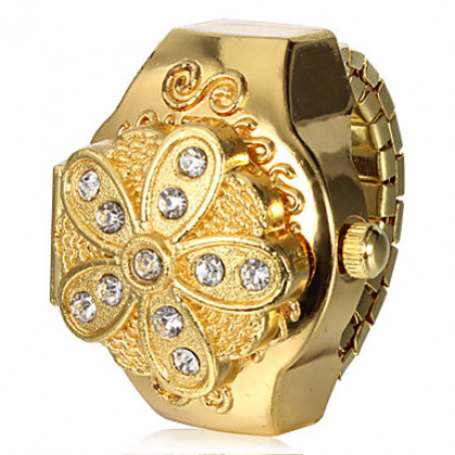 Женские золотые крышки цветка сплава кольцо Кварцевые часы