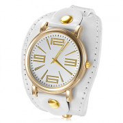 Женские золотые круглый циферблат PU пряжка стиль группы Кварцевые аналоговые наручные часы (разных цветов)