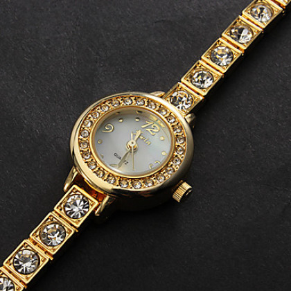 Женские золотые сплав Циферблат Кварцевый Алмазная Группа Часы-браслет (золото)