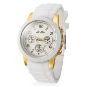 Женские золотистой кромкой белый силиконовой лентой Аналоговые кварцевые наручные спортивные часы (белый)