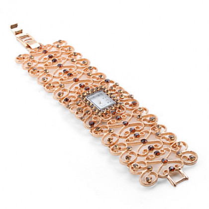 женский браслет сплава аналоговых кварцевых оранжевый алмаз Чехии часы (золотой)