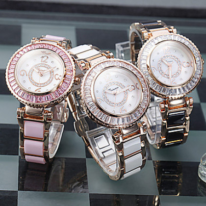 Жеснкие аналоговые кварцевые наручные часы с керамическим браслетом &quot;под розовое золото&quot; (разные цвета)