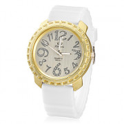Золотой диск женские белые Силиконовой лентой Кварцевые аналоговые наручные часы