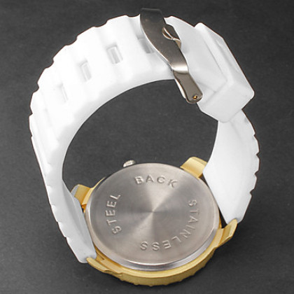 Золотой диск женские белые Силиконовой лентой Кварцевые аналоговые наручные часы