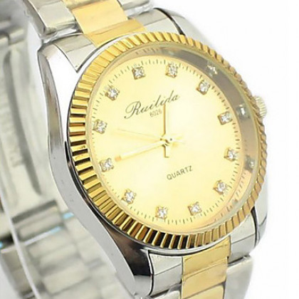 Золотой стальной ленты аналогового кварцевые наручные часы для мужчин с кристаллом оформлен циферблат