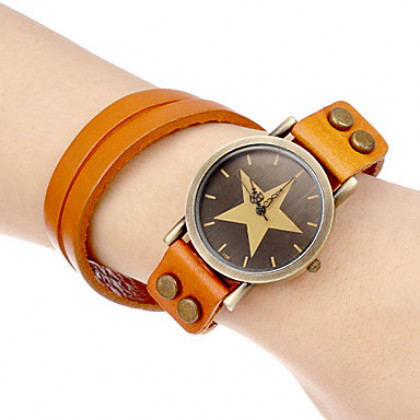 Звезда Pattern Женская Круглый циферблат PU Группа Кварцевые аналоговые часы браслет (разных цветов)