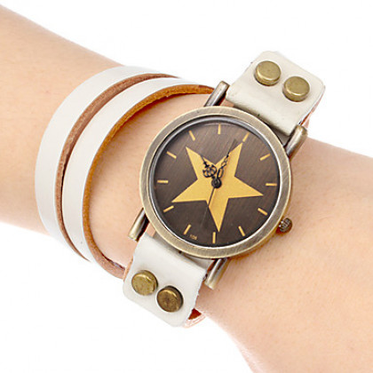 Звезда Pattern Женская Круглый циферблат PU Группа Кварцевые аналоговые часы браслет (разных цветов)