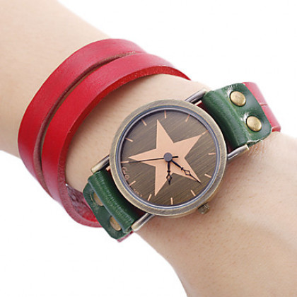 Звезда женщин Стиль Кожа Аналоговые кварцевые наручные часы (разных цветов)