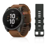 GARMIN Fenix 8 Pro (Sapphire, Carbon grey DLC titanium with Chestnut leather band) - AMOLED